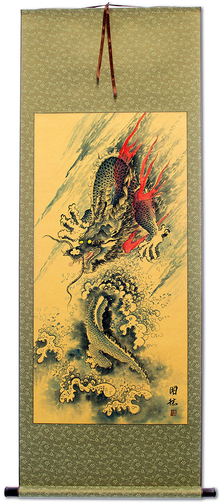 Flying Chinese Dragon - Asian Scroll