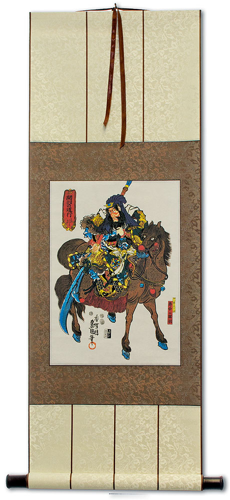 Kanu - Warrior Saint on Horseback - Japanese Woodblock Print Repro - Wall Scroll
