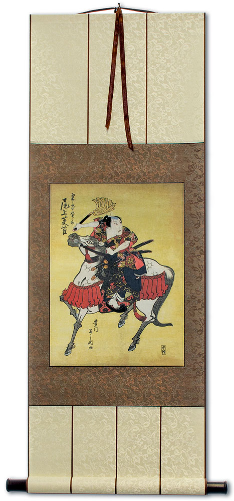Samurai Awashima Kainosuke on Horseback - Japanese Print - Wall Scroll