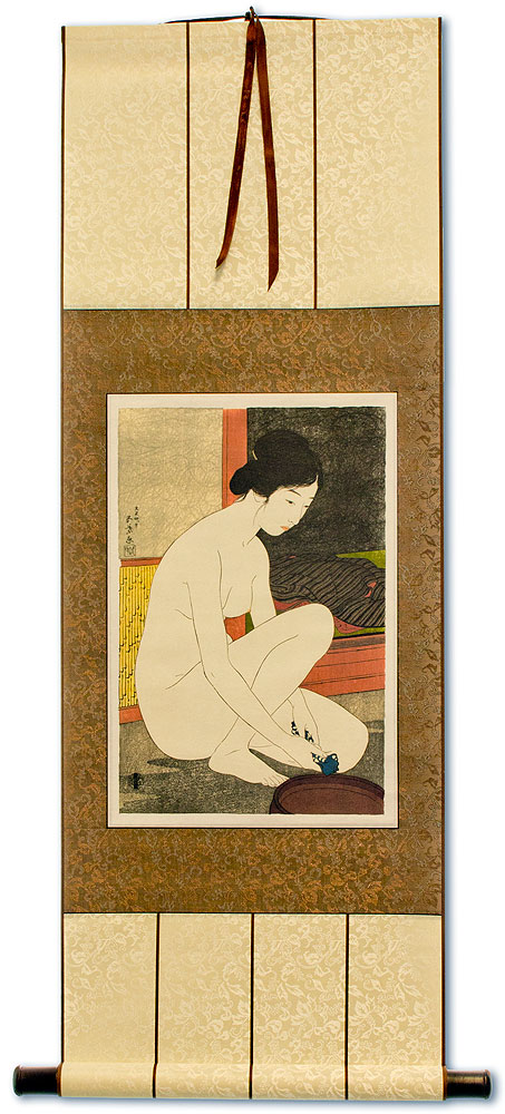 Nude Bathing Woman - Japanese Woodblock Print Repro - Wall Scroll