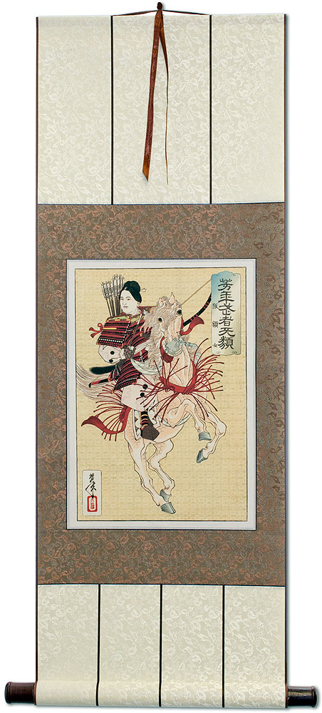 Female Samurai Hangaku - Japanese Woodblock Print Repro - Wall Scroll