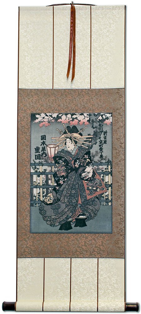 Shigeoka Geisha - Japanese Woodblock Print Repro - Wall Scroll