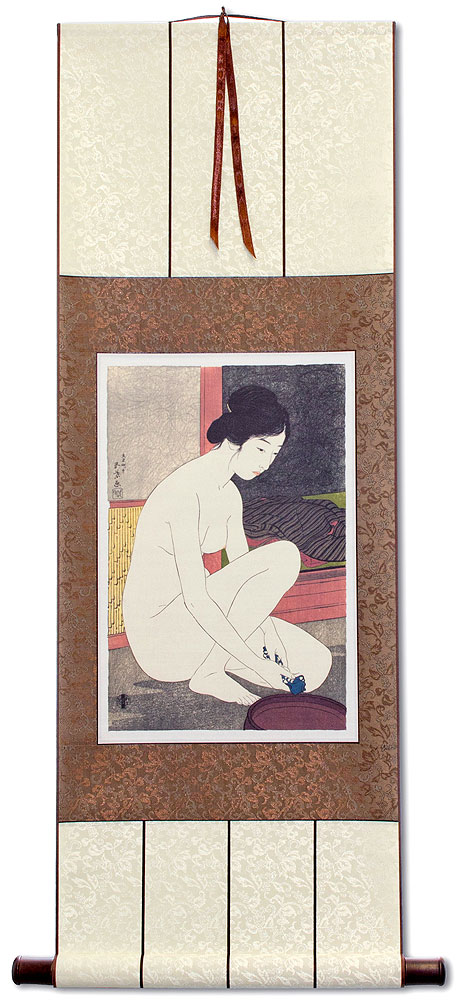 Nude Woman at the Bath - Japanese Woodblock Print Repro - Wall Scroll