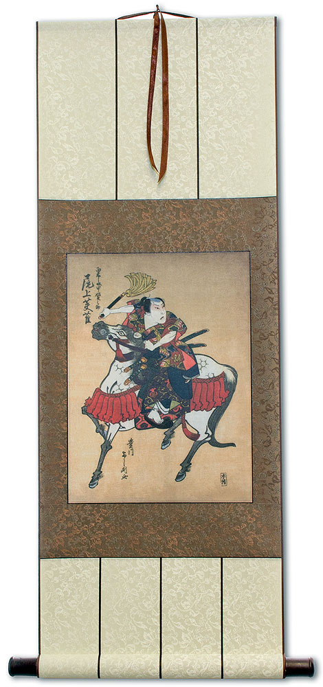 Samurai Awashima Kainosuke on Horseback - Japanese Print - Wall Scroll