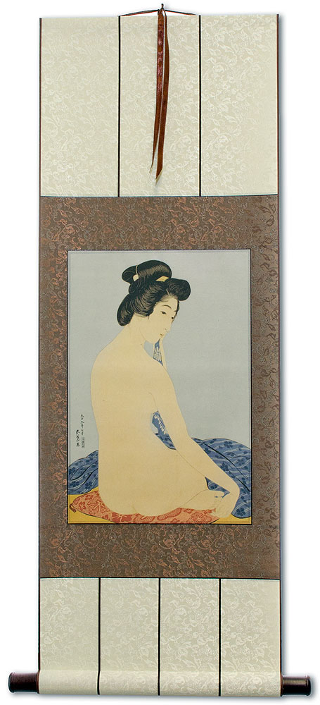 Nude Woman After Bath - Japanese Woodblock Print Repro - Wall Scroll