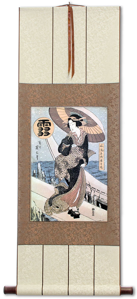 Beauty in the Snow - Japanese Woodblock Print Repro - Wall Scroll