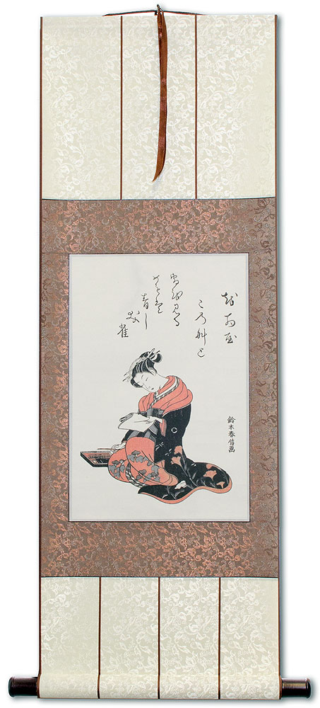 Japanese Sewing Girl Wall Scroll