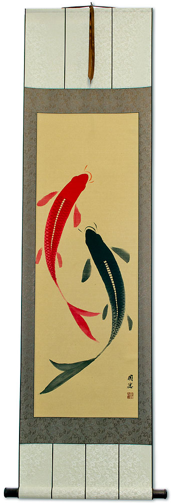 Yin Yang Koi Fish Wall Scroll