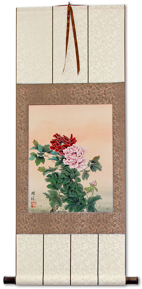 Chinese Peony Flower Wall Scroll