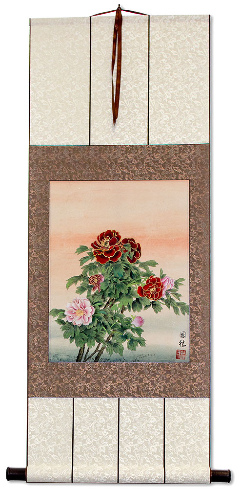 Red & Pink Peony Flower Wall Scroll
