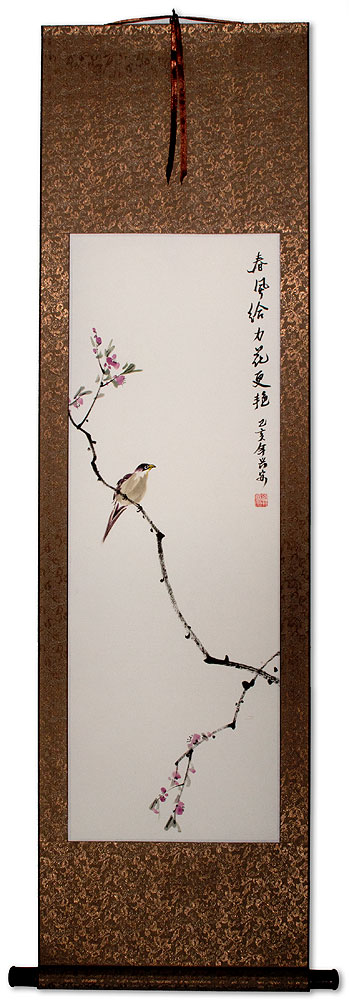 Spring Breeze - Bird on Branch - Wall Scroll