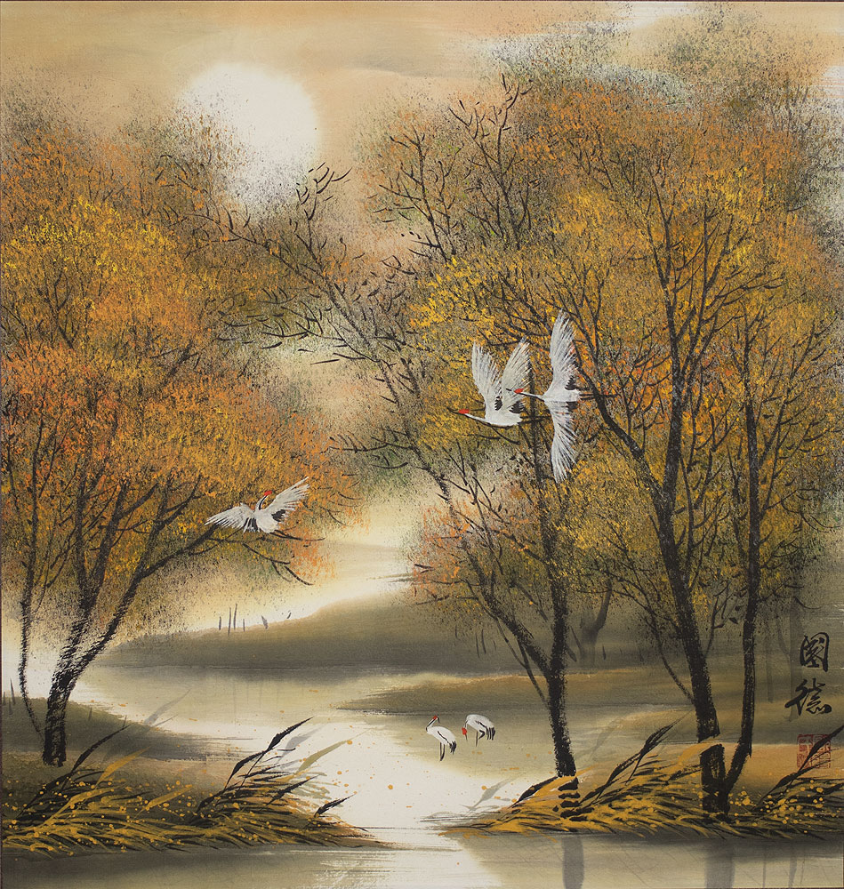 Cranes in the Autumn - Chinese Landscape Painting