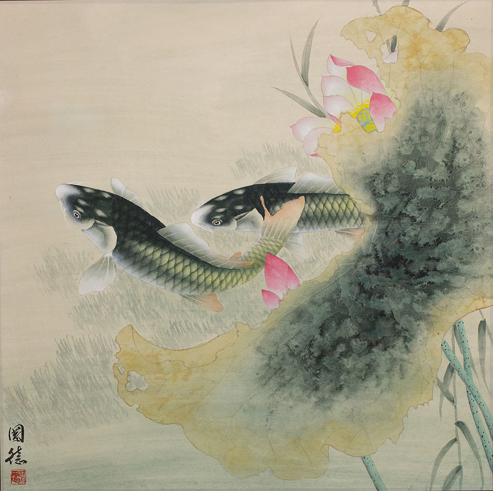 Koi Fish and Lotus Flower Painting
