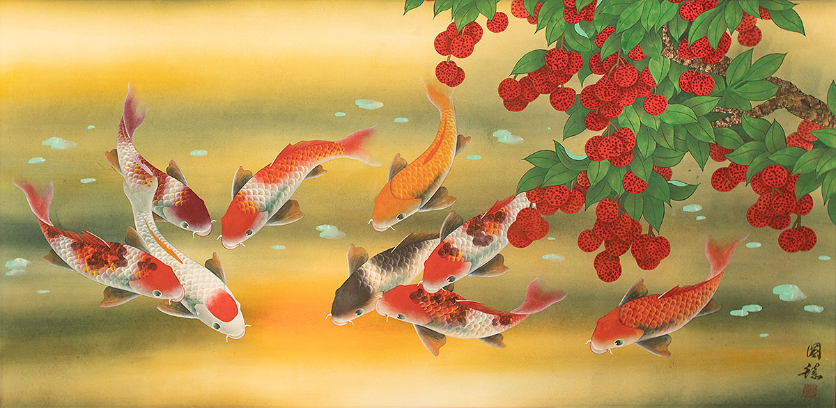 Huge Koi Fish and Lychee Fruit - Extra Large Chinese Painting