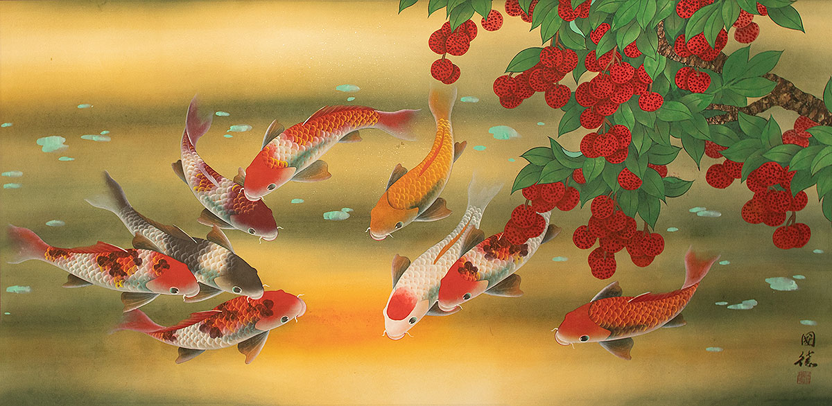 Huge Koi Fish and Lychee Fruit - X-Large Chinese Painting