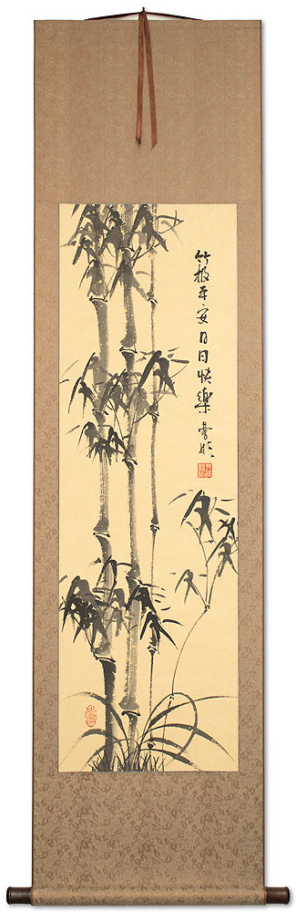 Bamboo Peace and Happiness Daily - Chinese Ink Bamboo Wall Scroll