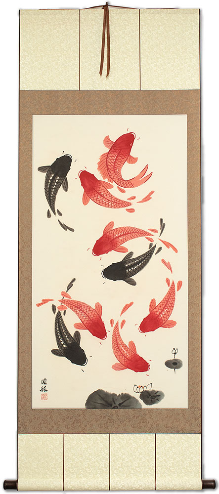 Nine Koi Fish - Large Wall Scroll