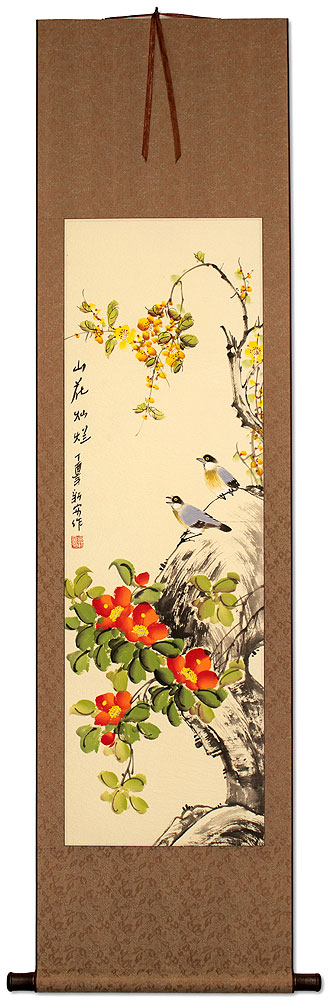 Mountain Flower Brilliance - Chinese Bird and Flower Wall Scroll