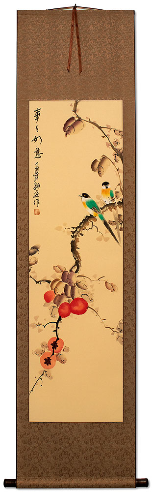 Everything As You Wish - Persimmon and Bird Wall Scroll