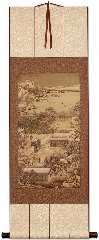 Chinese Ancient Village Landscape Print - Wall Scroll