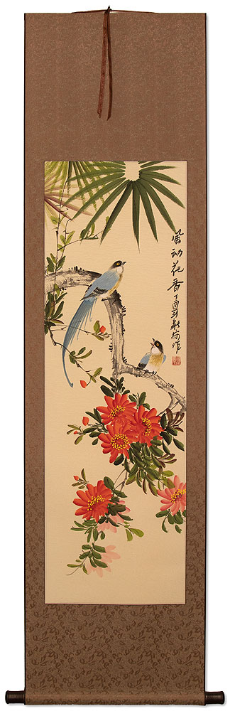 Wind Blows Fragrant Flowers - Bird and Flower Wall Scroll