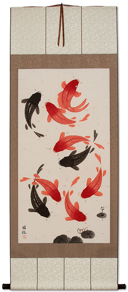 Antique-Style Classic Koi Fish - Huge Wall Scroll