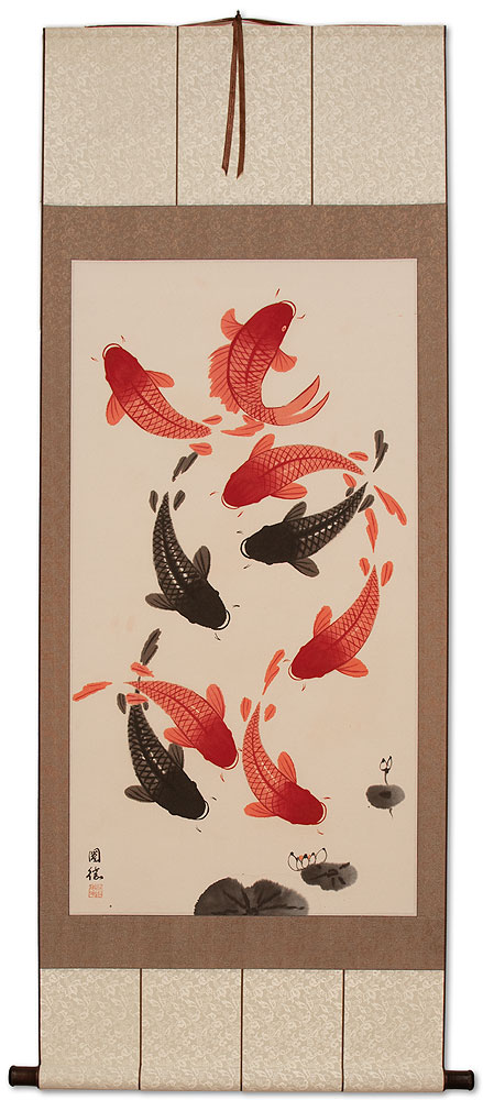 Nine Koi Fish - Large Wall Scroll