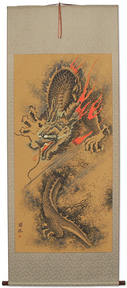 Flying Chinese Dragon - Chinese Scroll