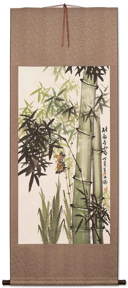 Green Bamboo and Birds - Chinese Painting Scroll