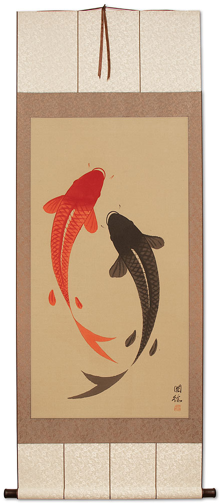 Yin Yang Koi Fish Wall Scroll