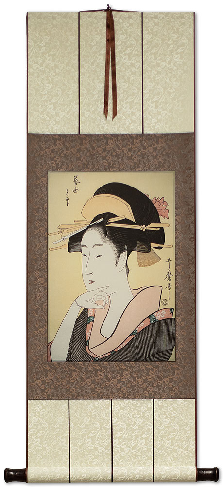 Geisha or Geigi - Japanese Woman Woodblock Print Repro - Wall Scroll