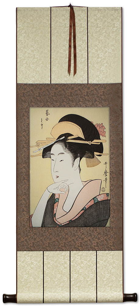 Portrait of a Courtesan - Japanese Woman Woodblock Print Repro - Wall Scroll
