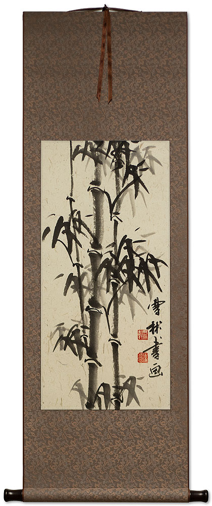 Handmade Black Ink Asian Bamboo Wall Scroll