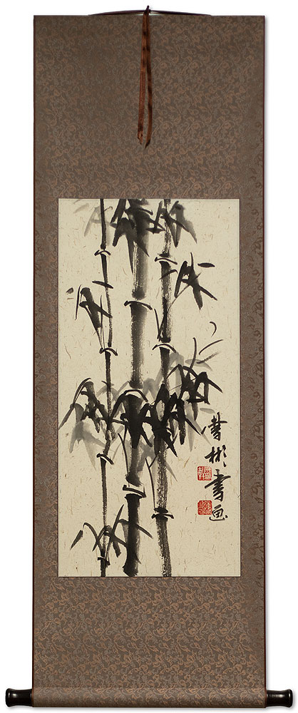 Handmade Black Ink Asian Bamboo Wall Scroll