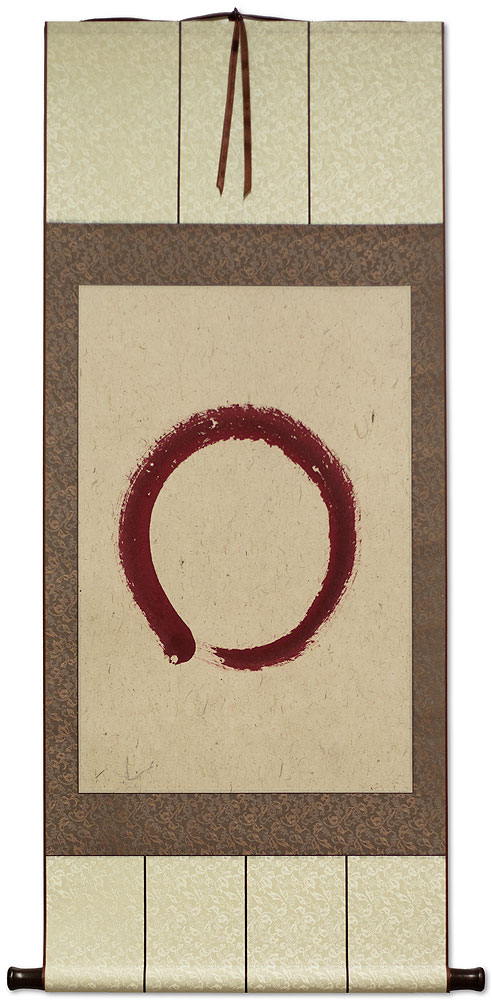 Enso - Buddhist Circle - Red on Dragon Cloud Paper - Wall Scroll