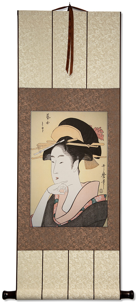 Portrait of a Courtesan - Japanese Woman Woodblock Print Repro - Wall Scroll