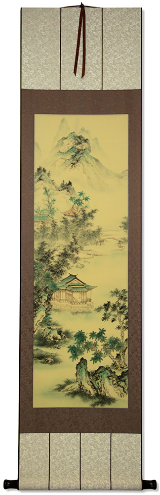 Blue-Roofed Pavilion - Ancient Chinese Landscape Print Scroll