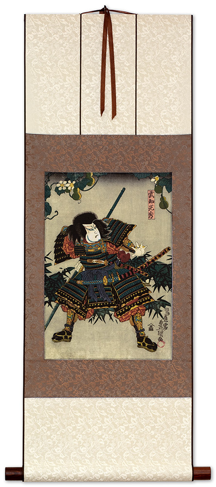 Samurai Takechi Mitsuhide - Japanese Woodblock Print Repro - Wall Scroll