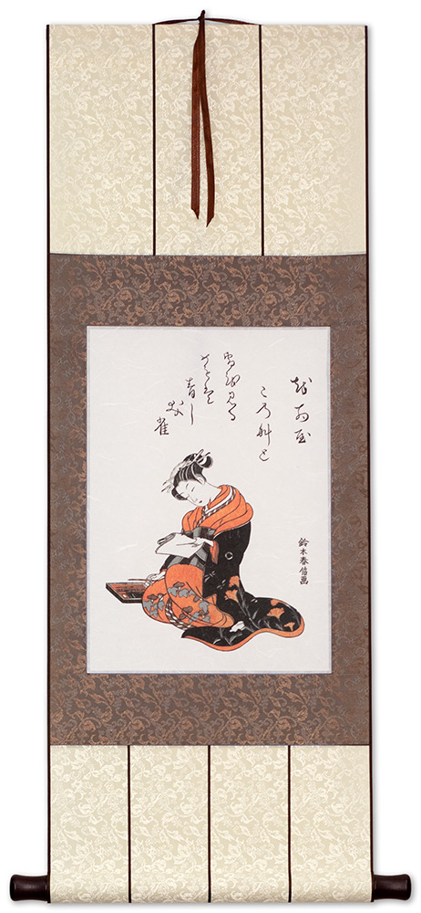 The Courtesan Kasugano Writing a Letter - Japanese Print Repro - Wall Scroll