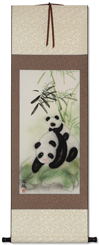 Chinese Panda Bears Wall Scroll
