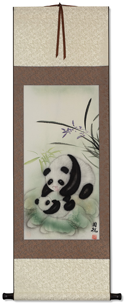 Chinese Panda Bears Wall Scroll
