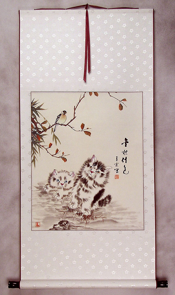 Chinese Kittens Wall Scroll