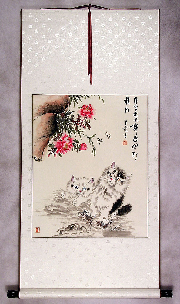 Chinese Kittens Wall Scroll