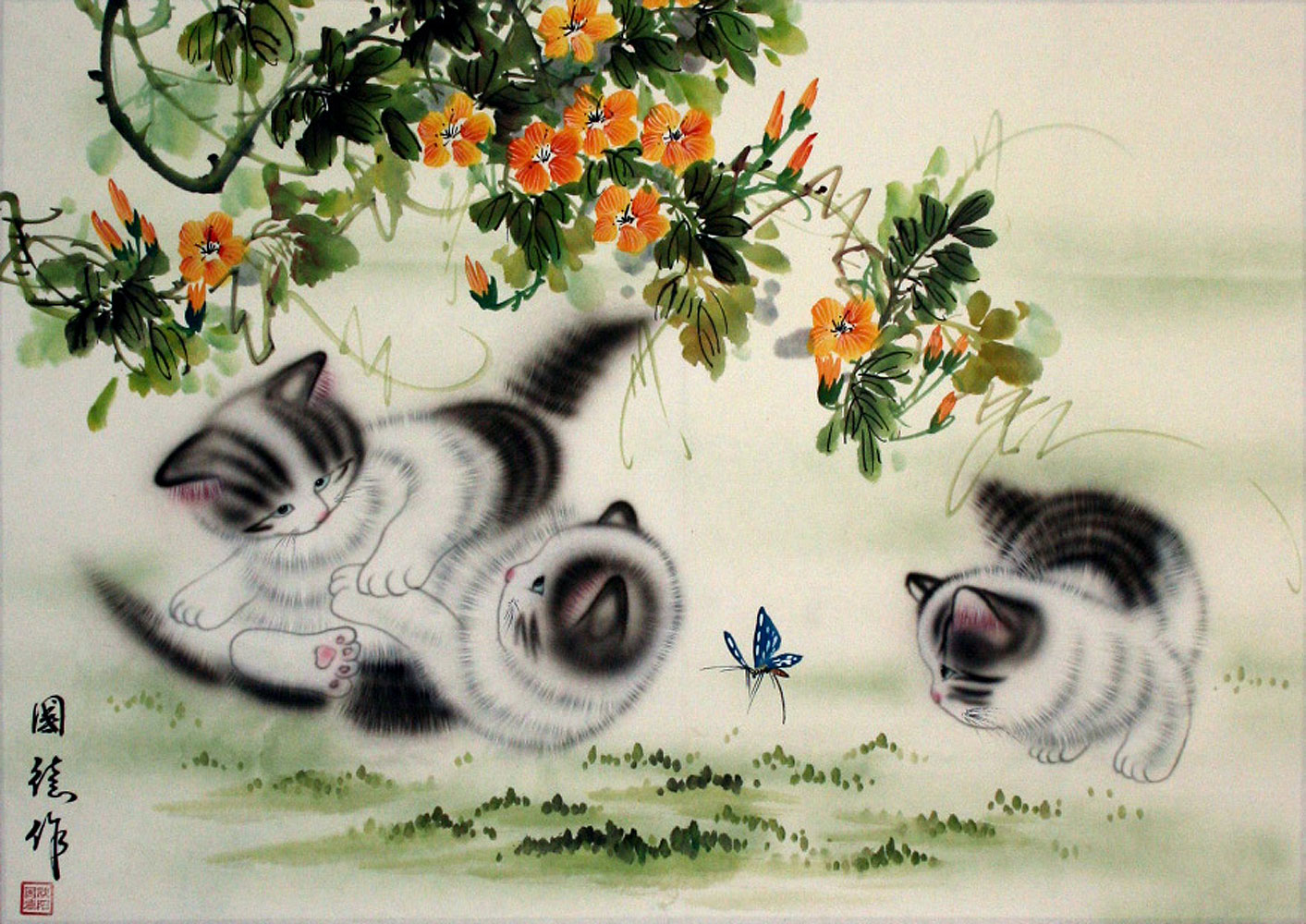 Kittens at Play - Asian Painting