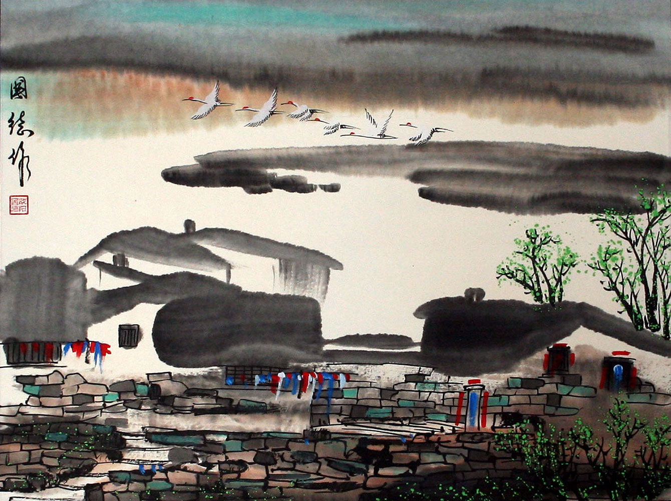 Birds Over Suzhou - Chinese Venice Painting