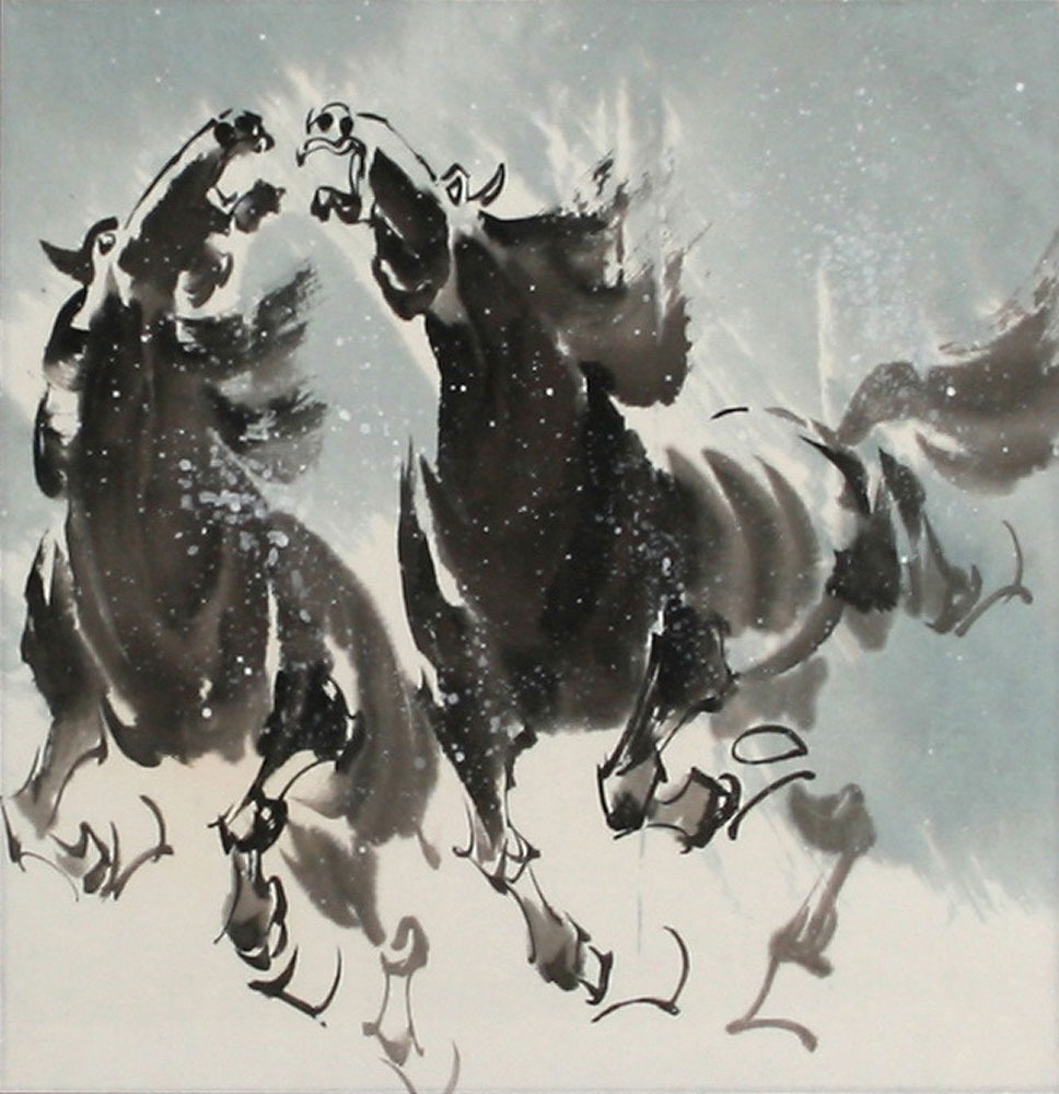 Asian Horses in the Snow Painting