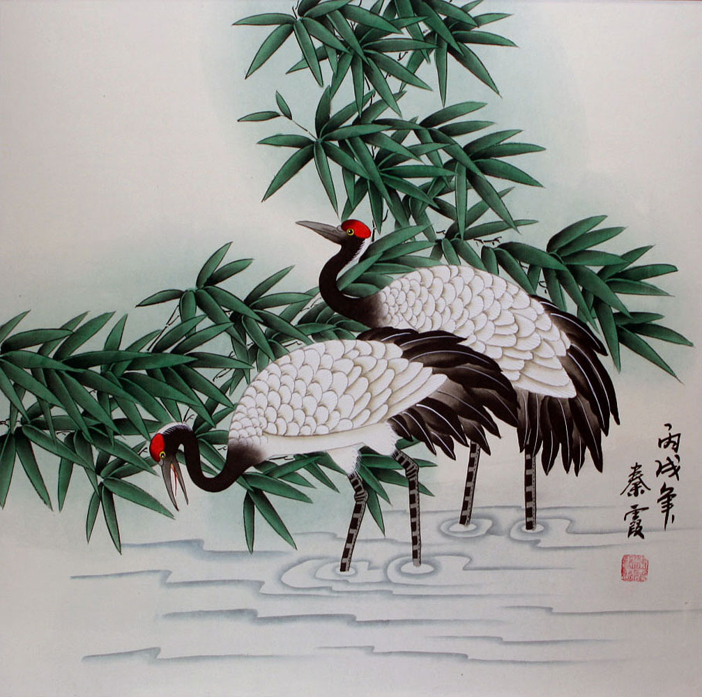 Chinese Cranes and Bamboo Painting - Asian Art Bargain Bin - Chinese ...