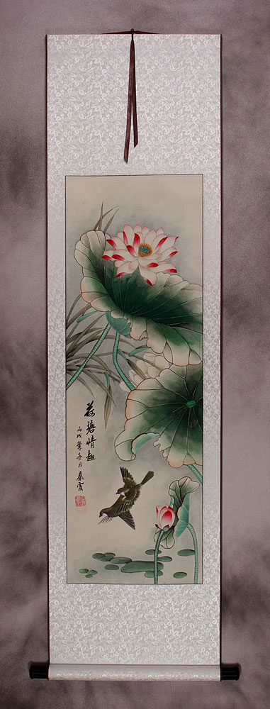 Traditional Chinese Bird and Flower Wall Scroll