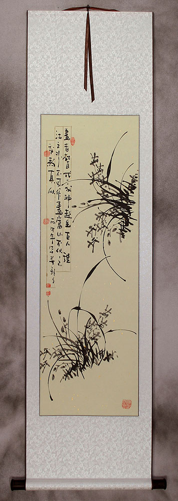 Black Ink Orchid Wall Scroll