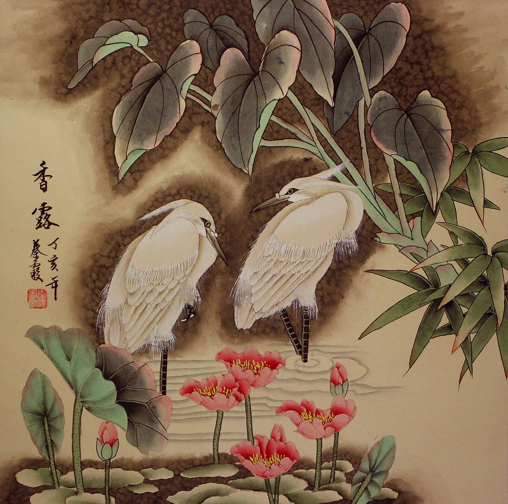 Egrets - Early Morning Dew Painting